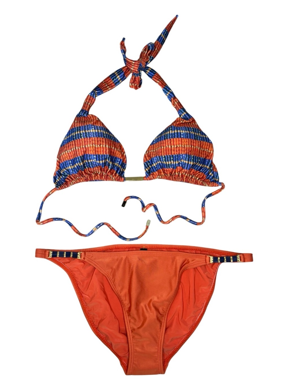 ViX Paula Hermanny Striped Orange and Blue Triangle Bikini Set